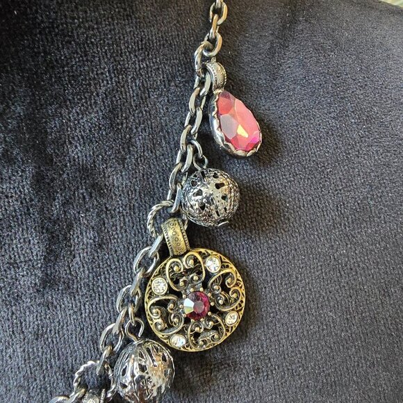 Womens Silver Tone Chain Multiple Charm Necklace Jewelry with Lobster Clasp - Picture 4 of 7